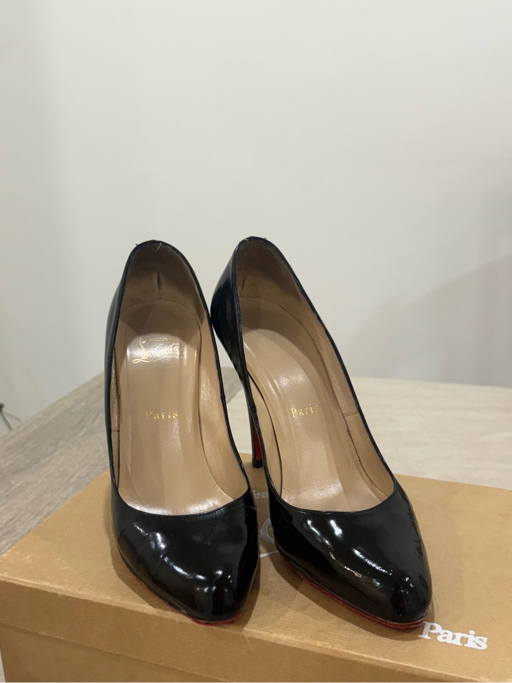 Christian Louboutin Black Patent Pumps with Signature Red Soles